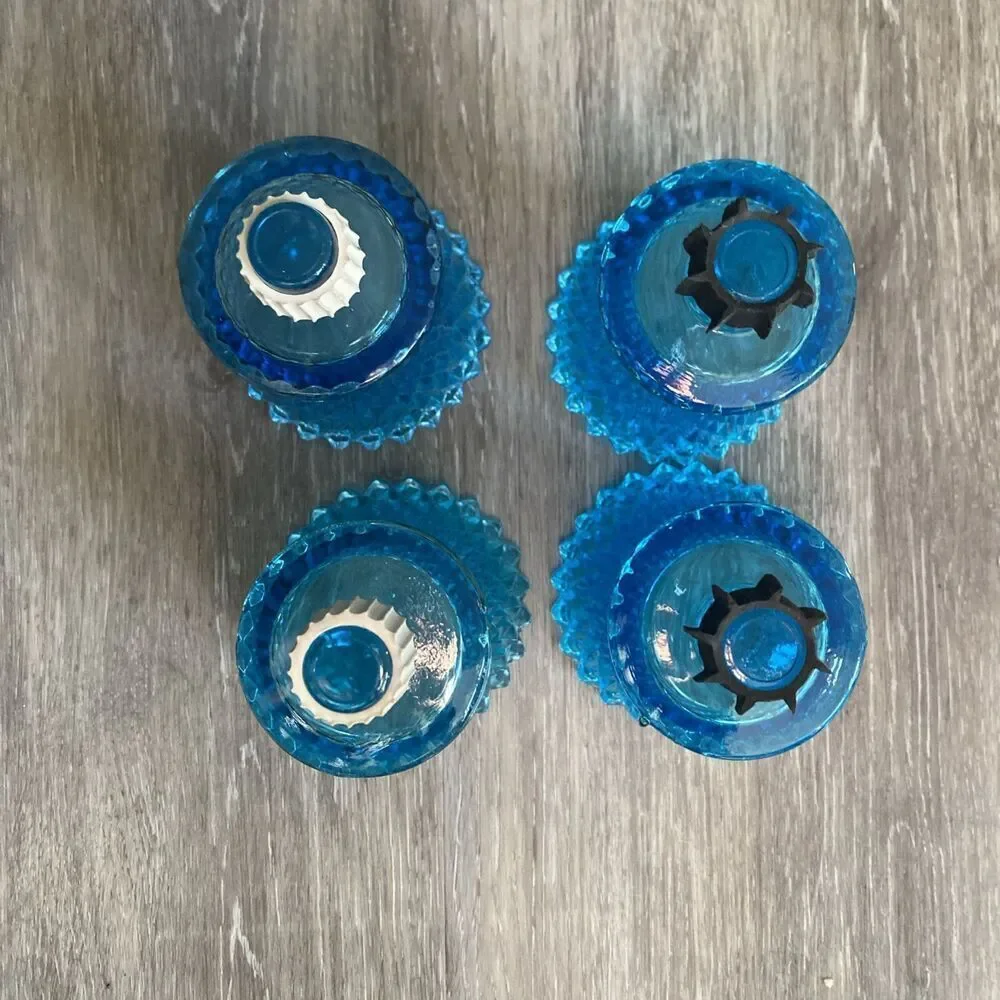Vintage HOMCO Aqua Blue Glass Diamond Point Peg Votive Holder Set Of 4